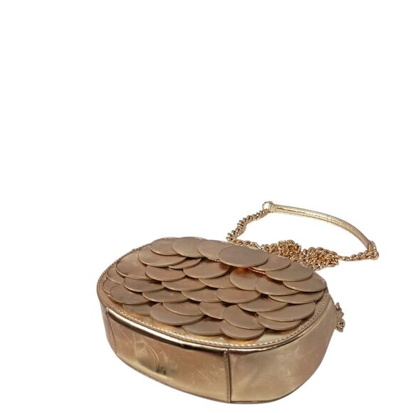 Michael Kors Handbag Small Womens Gold Leather Crossbody Chain Strap Fabric Zip - Picture 7 of 12